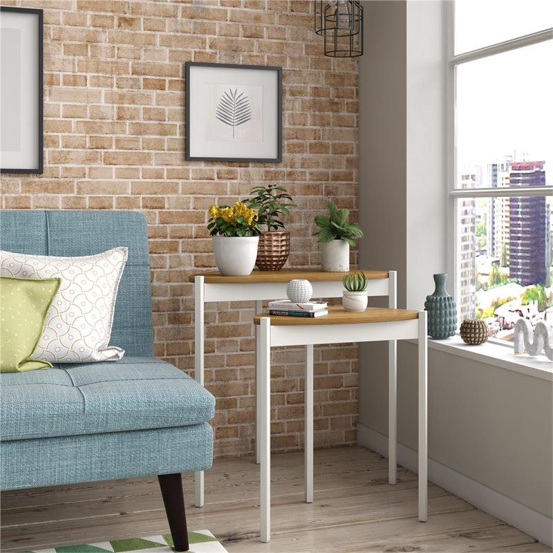 Pemberly Row Contemporary Nesting Tables in Walnut/White Finish