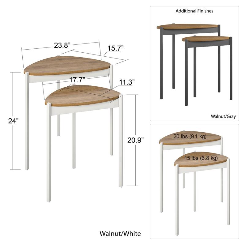 Pemberly Row Contemporary Nesting Tables in Walnut/White Finish