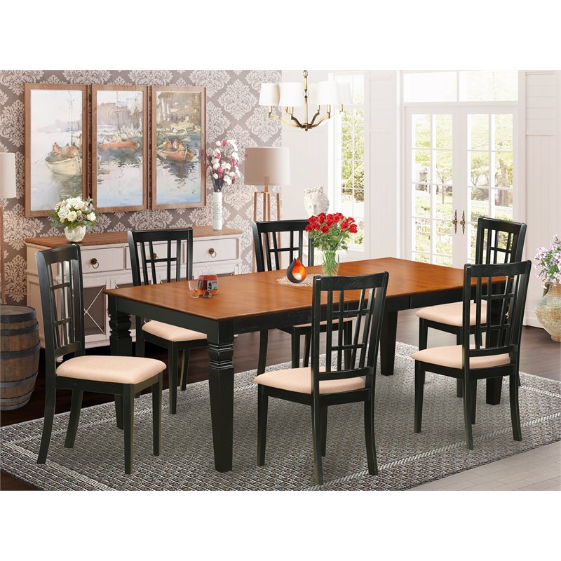 Pemberly Row 7-piece Wood Dining Set with Linen Seat in Cherry