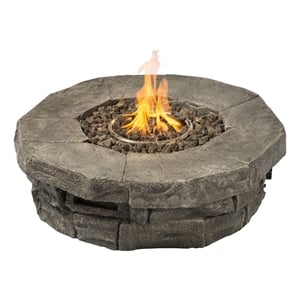 Pemberly Row 36&quotW Stone Propane/Natural Gas Fire Pit Table in Gray Finish