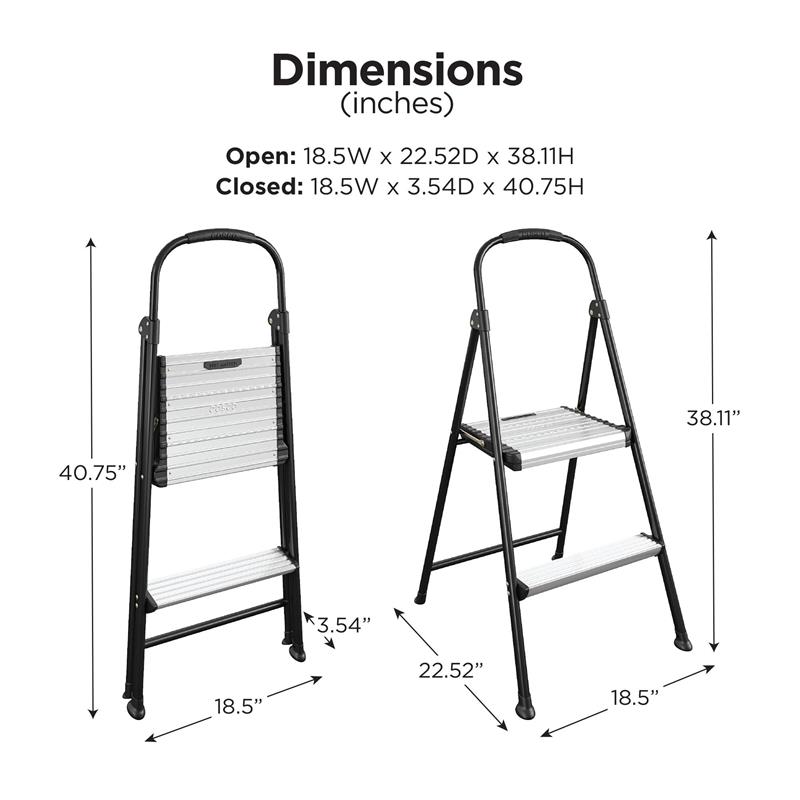 Pemberly Row Two-Step Folding Step Stool with Rubber Hand Grip in Black
