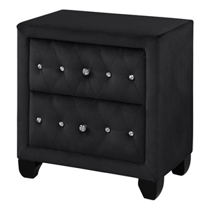 Pemberley Row Velvet Upholstery Black Nightstand Crystal Tufted Surface Solid Wood MDF Modern Style 47lb Assembled
