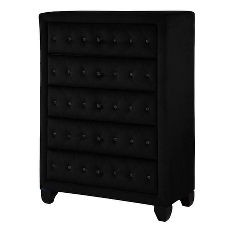 Pemberly Row Crystal Tufted Chest finished with Velvet Fabric / Wood in Black