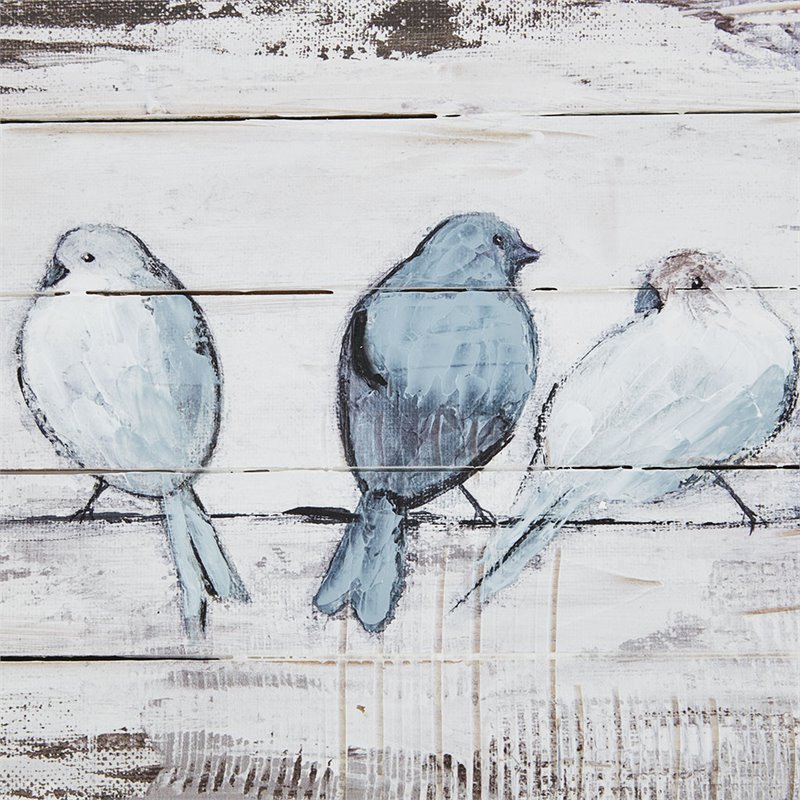 Pemberly Row Traditional MDF Wood Perched Birds Hand Painted Plank in Gray