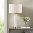 Pemberly Row Prague Alabaster and Fabric Table Lamp in White/Gold