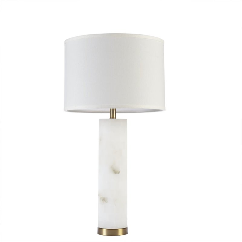 Pemberly Row Prague Alabaster and Fabric Table Lamp in White/Gold