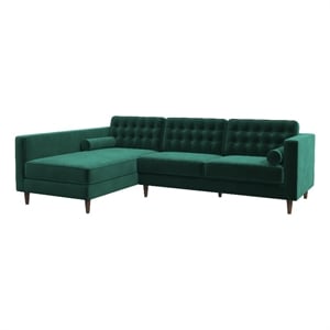 Pemberly Row Living Room Pillow Back Green Velvet L-Shaped Sectional Couch