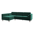 Pemberly Row Living Room Pillow Back Green Velvet L-Shaped Sectional Couch