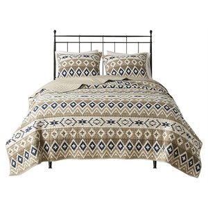 Pemberly Row Farmhouse 100 Percent Cotton Quilt Mini Set in Tan Finish