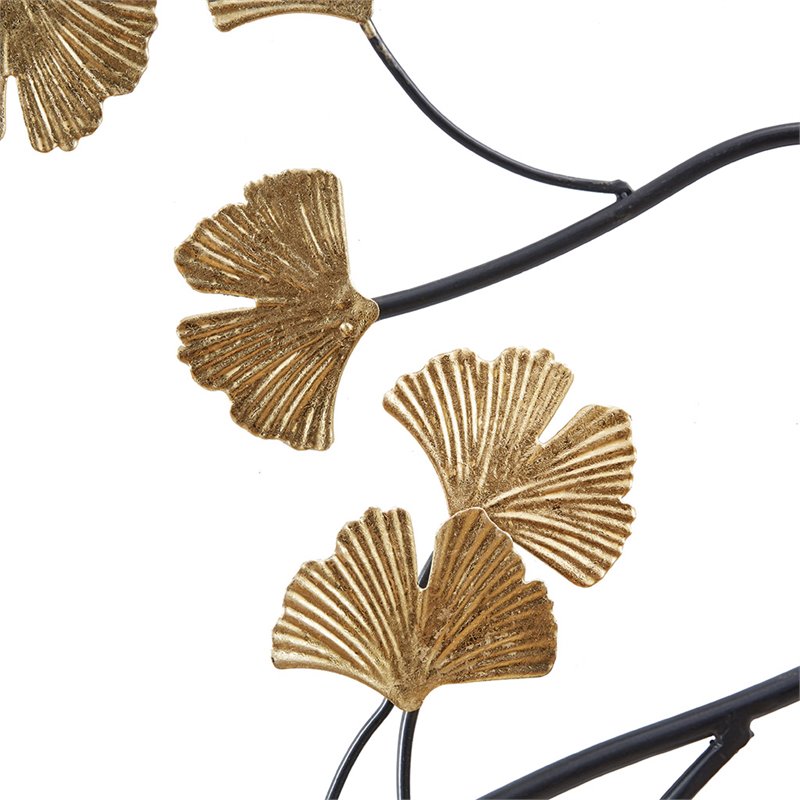 Pemberly Row Transitional Metal Gingko Leaves Wall Art in Black