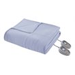 Pemberly Row Polyester Knitted Micro Fleece Solid Textured Heated Blanket - Blue