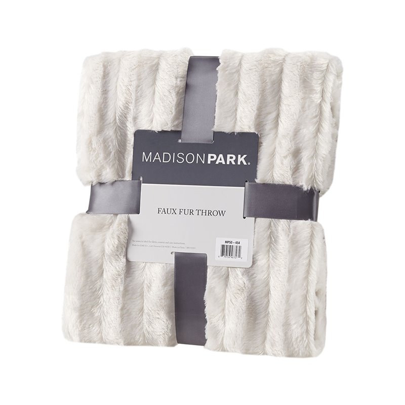 Pemberly Row 100 Percent Polyester Brushed Long Fur Knitted Throw in Ivory