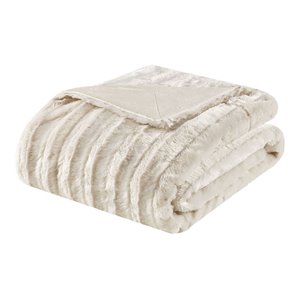 Pemberly Row 100 Percent Polyester Brushed Long Fur Knitted Throw in Ivory