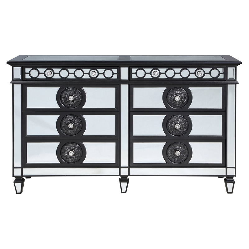 Pemberly Row 8-Drawer Dresser in Black Wooden Frame and Silver