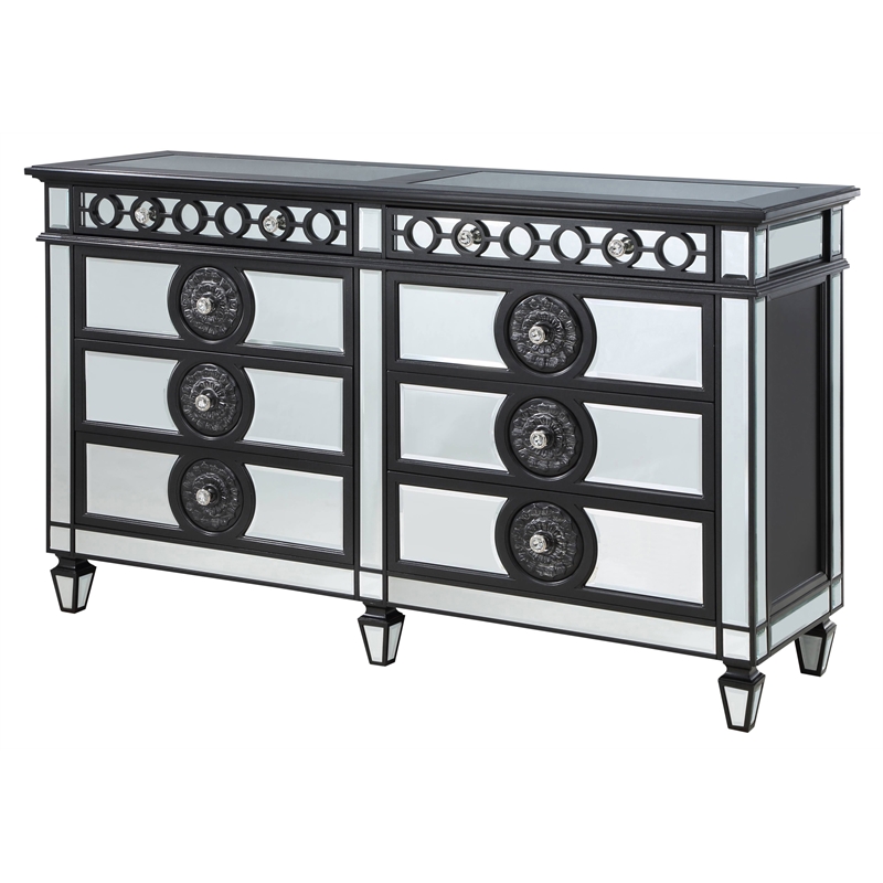 Pemberly Row 8-Drawer Dresser in Black Wooden Frame and Silver