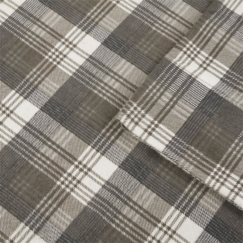 Pemberly Row 100 Percent Cotton Flannel Sheet Set in Brown Plaid Finish