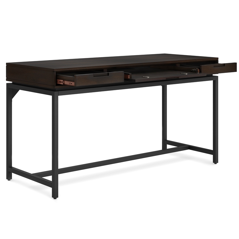 Pemberly Row Solid Hardwood Modern Industrial 60 inch Wide Desk in Hickory Brown