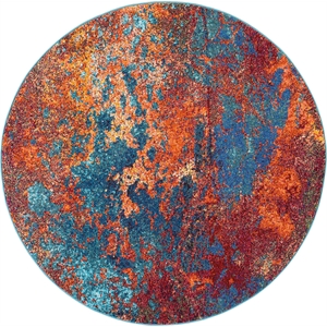 Pemberly Row 5' Round Blue and Red Fabric Contemporary Area Rug