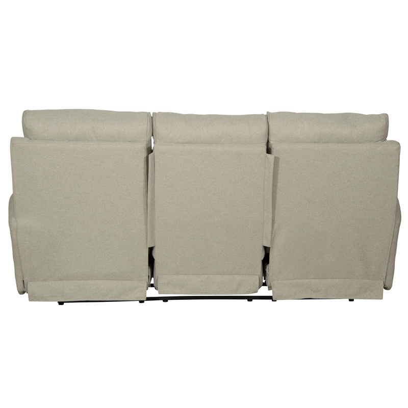 Pemberly Row Flat Reclining Sofa in Beige Fabric with Accent Pillows