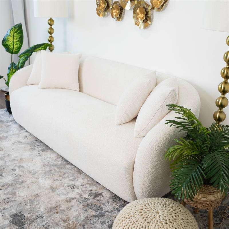 Pemberly Row Modern Japandi Style Tight Back Boucle Fabric Couch in Cream