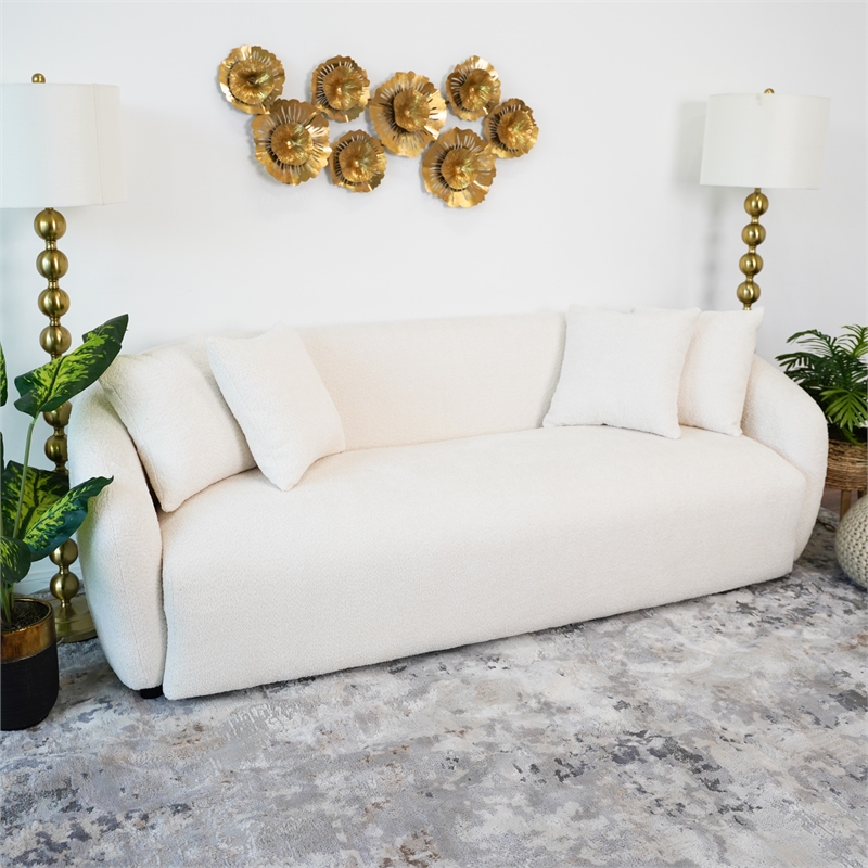 Pemberly Row Modern Japandi Style Tight Back Boucle Fabric Couch in Cream