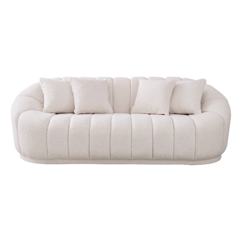 Pemberly Row Modern Japandi Style Tight Back Boucle Couch in White