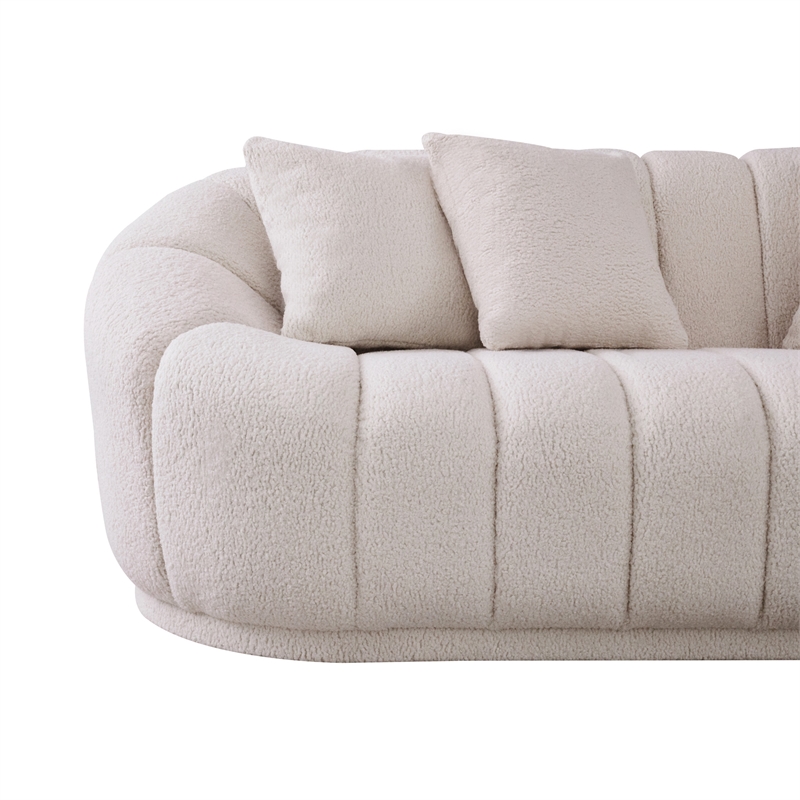 Pemberly Row Modern Japandi Style Tight Back Boucle Couch in White