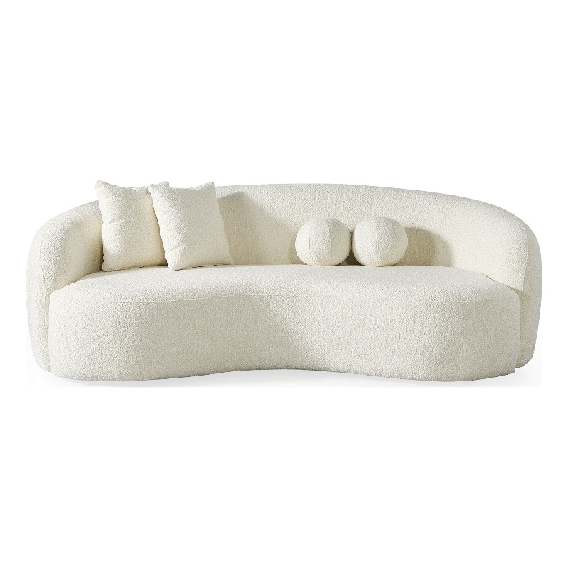 Pemberly Row Living Room French Knitted White Boucle Fabric Upholstered Sofa