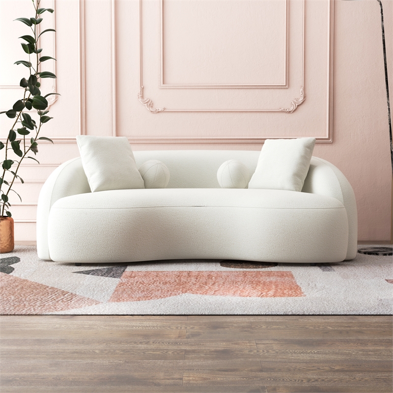 Pemberly Row Living Room French Knitted White Boucle Fabric Upholstered Sofa