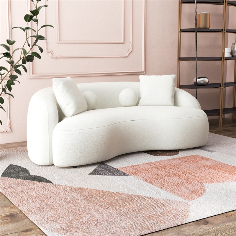 Pemberly Row Living Room French Knitted White Boucle Fabric Upholstered Sofa
