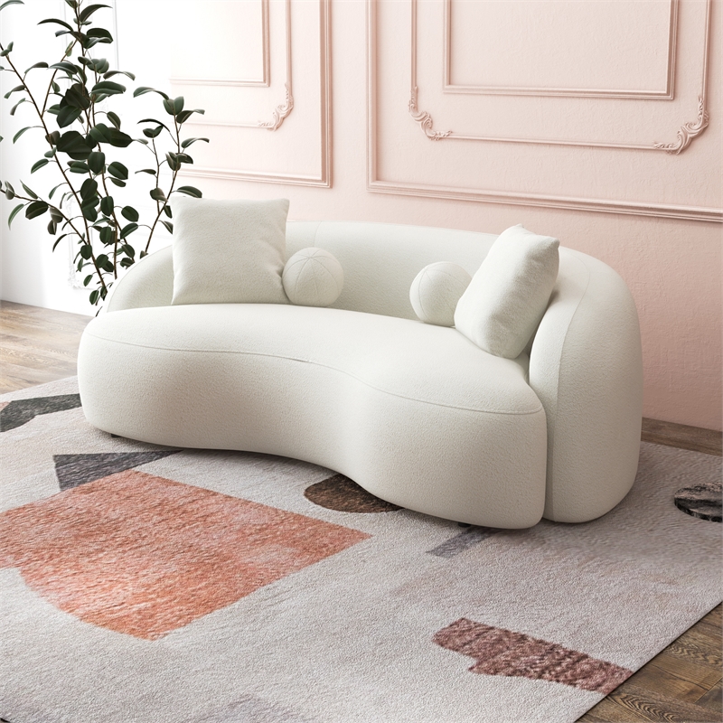 Pemberly Row Living Room French Knitted White Boucle Fabric Upholstered Sofa