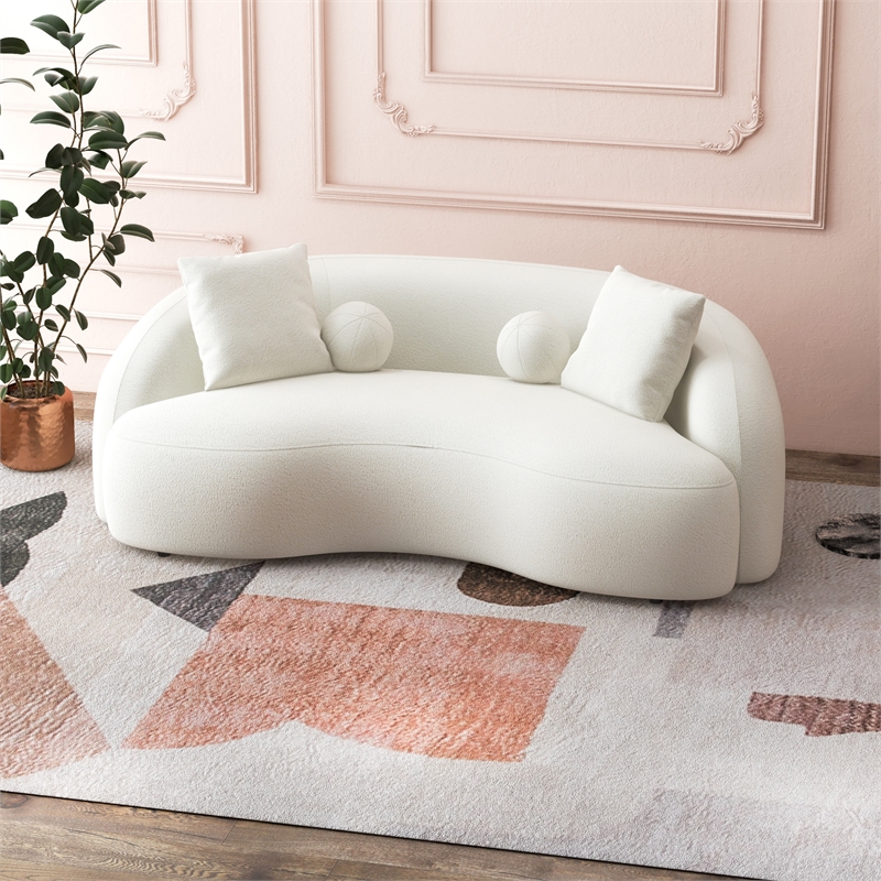 Pemberly Row Living Room French Knitted White Boucle Fabric Upholstered Sofa