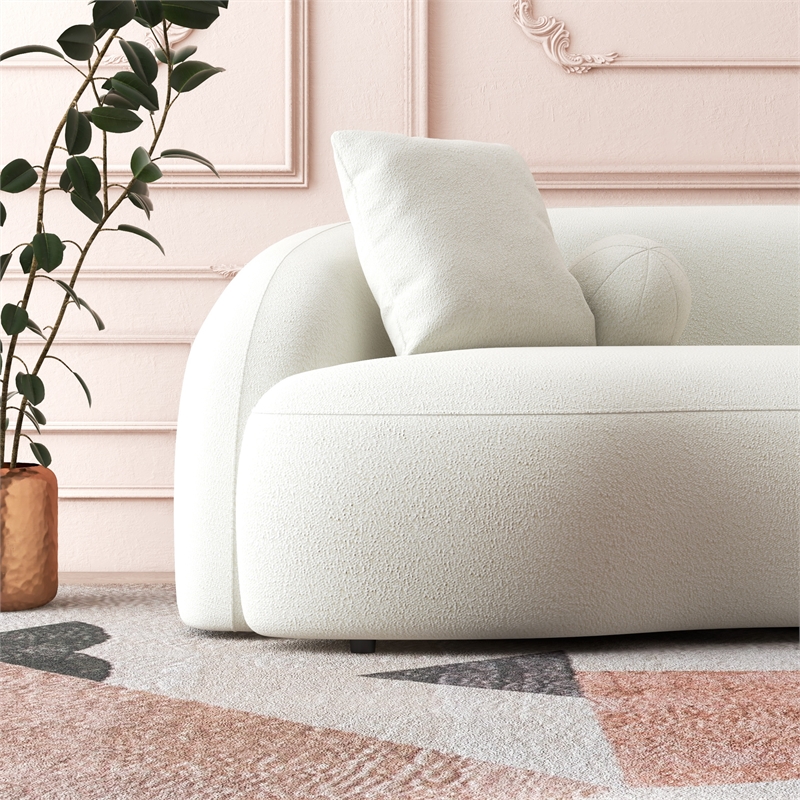 Pemberly Row Living Room French Knitted White Boucle Fabric Upholstered Sofa