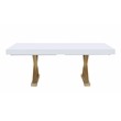 Pemberly Row Rectangle Extendable Modern White Wood Dining Table in Brushed Gold