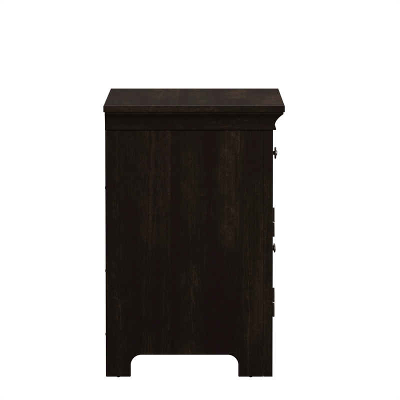 Pemberly Row 1-Drawer Wood Cupboard Nightstand with Charging Station in Black
