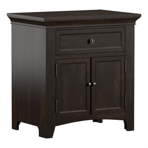 Pemberly Row 1-Drawer Wood Cupboard Nightstand with Charging Station in Black