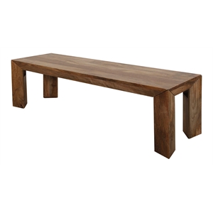 Pemberly Row Transitional Solid Mango Wood Dining Bench in Brown Finish