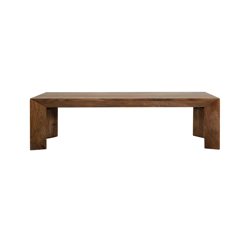 Pemberly Row Transitional Solid Mango Wood Dining Bench in Brown Finish