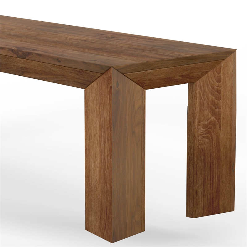 Pemberly Row Transitional Solid Mango Wood Dining Bench in Brown Finish