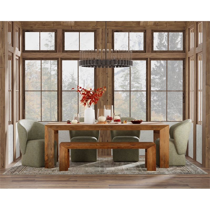 Pemberly Row Transitional Solid Mango Wood Dining Bench in Brown Finish
