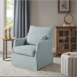 Pemberly Row Traditional Fabric Skirted Swivel Chair in Blue