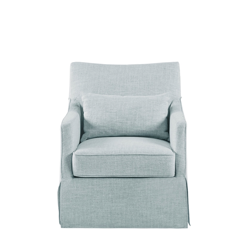 Pemberly Row Traditional Fabric Skirted Swivel Chair in Blue