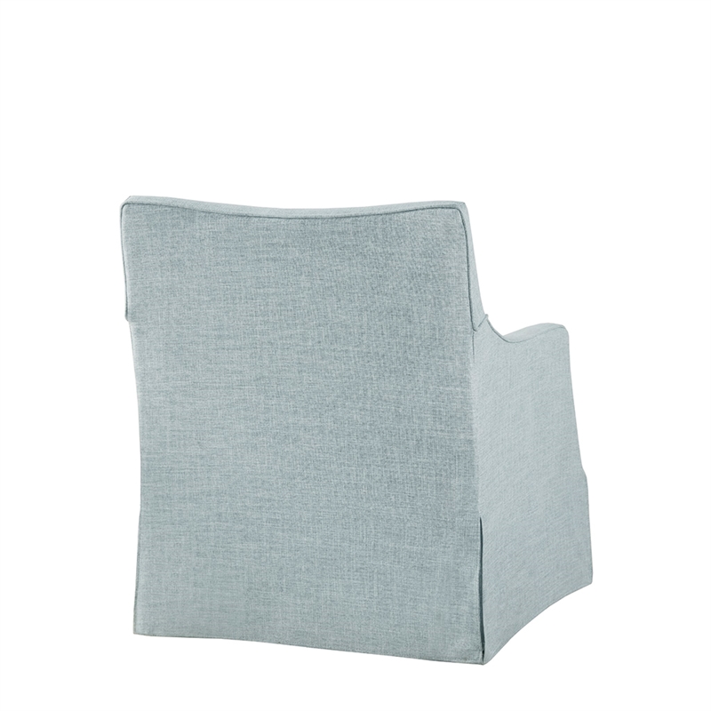 Pemberly Row Traditional Fabric Skirted Swivel Chair in Blue