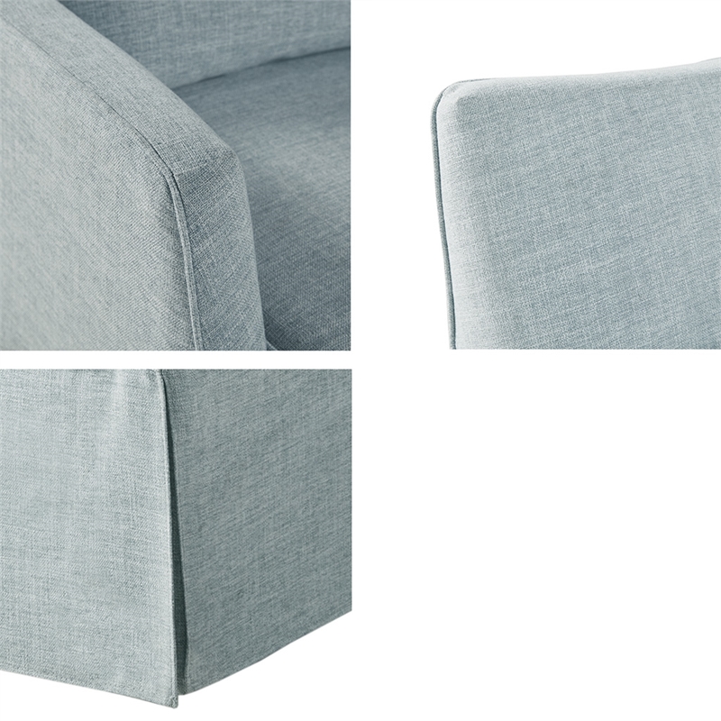 Pemberly Row Traditional Fabric Skirted Swivel Chair in Blue