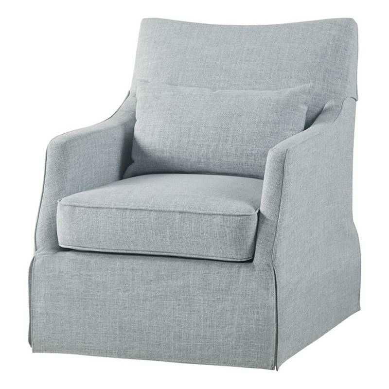Pemberly Row Traditional Fabric Skirted Swivel Chair in Blue