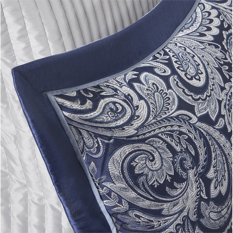 Pemberly Row Contemporary 12 Piece Complete Bed Set in Navy Finish