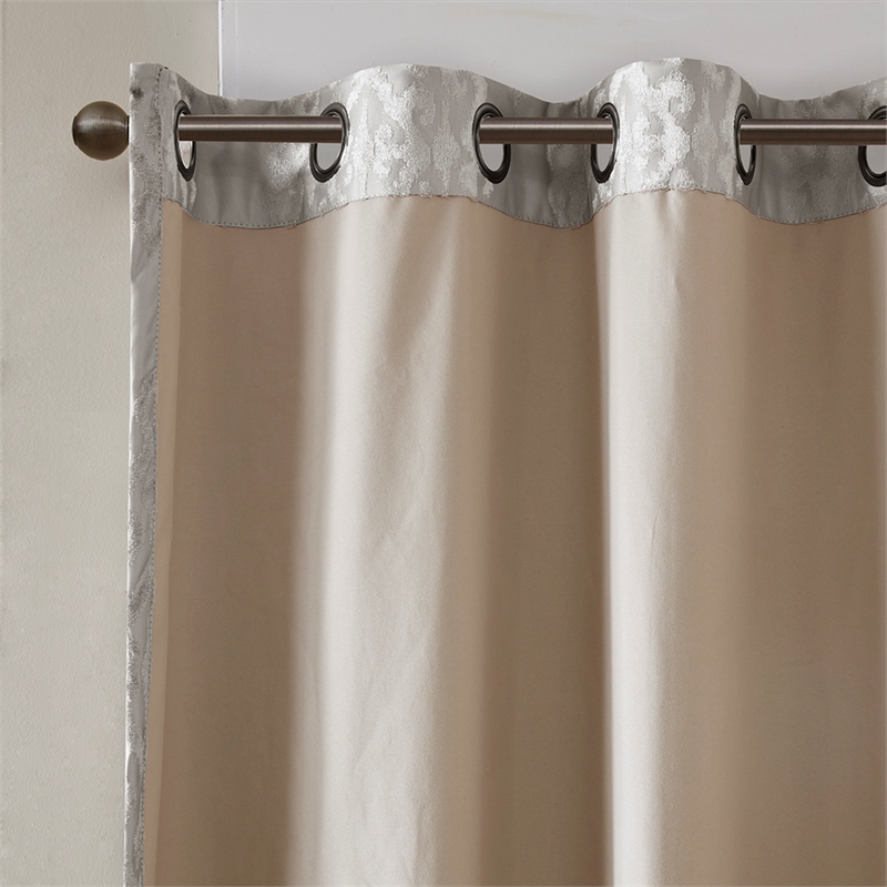 Pemberly Row Knitted Jacquard Damask Total Blackout Grommet Top Curtain Panel