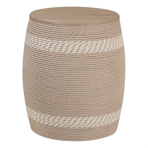 Pemberly Row Transitional Rattan Drum Side Table in Natural Finish