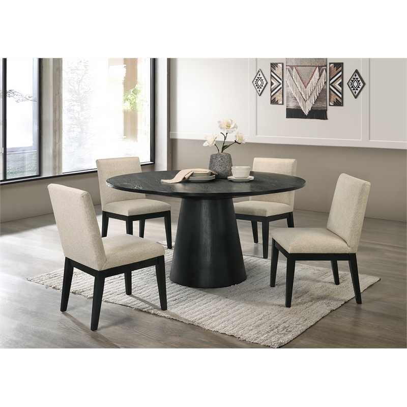 Pemberly Row Round Wood Dining Table with Cone Shaped Base in Black