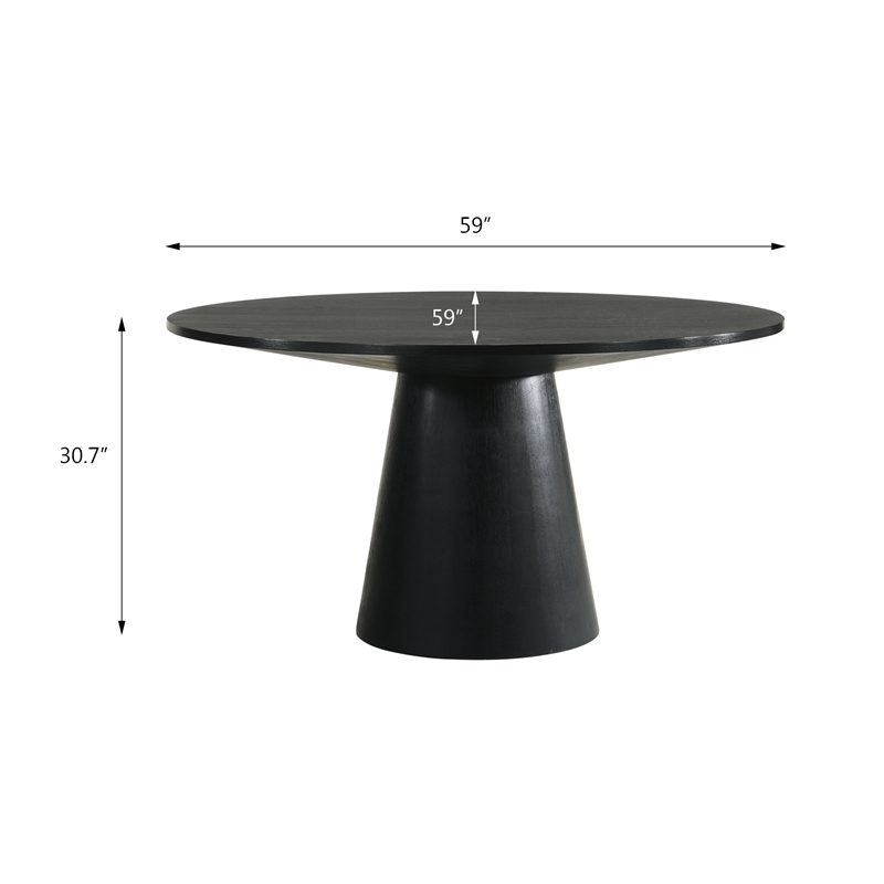 Pemberly Row Round Wood Dining Table with Cone Shaped Base in Black